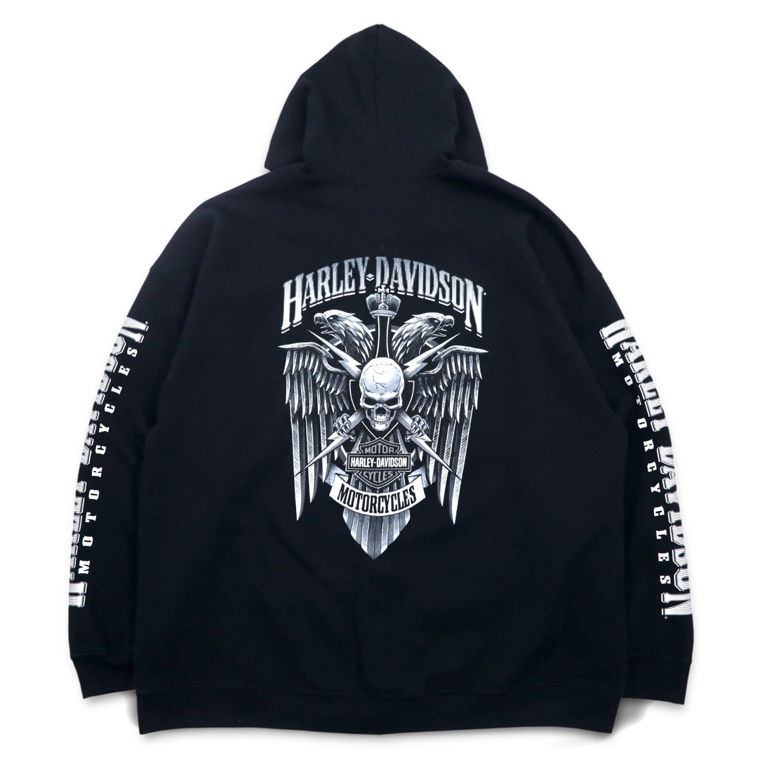 HARLEY DAVIDSON Big Size Full Zip Hoodie 3XL Black Cotton Back Logo Skull