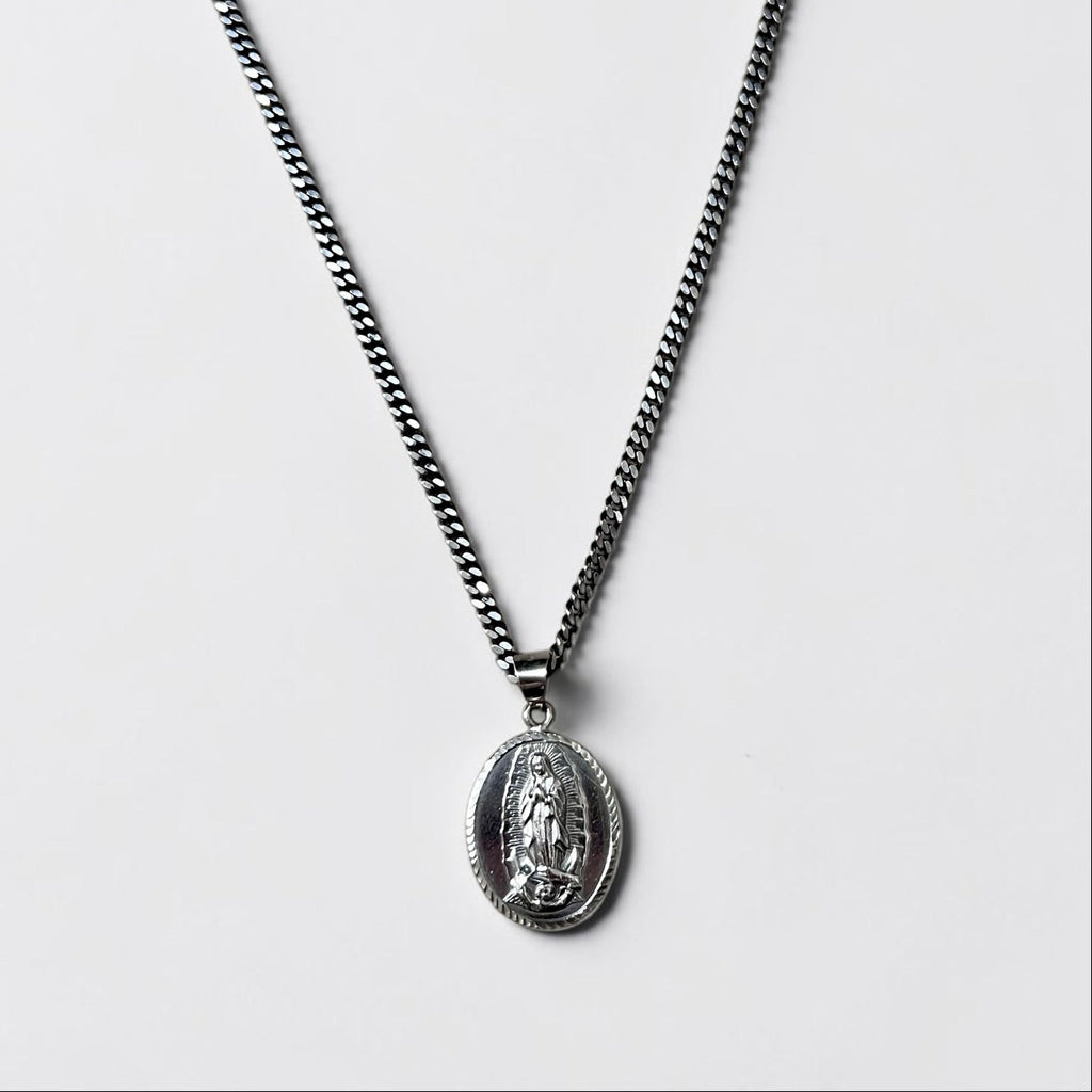 Silver 925 Necklace 聖母マリア シルバー ネックレス メダイ オーバル 喜平 チェーン