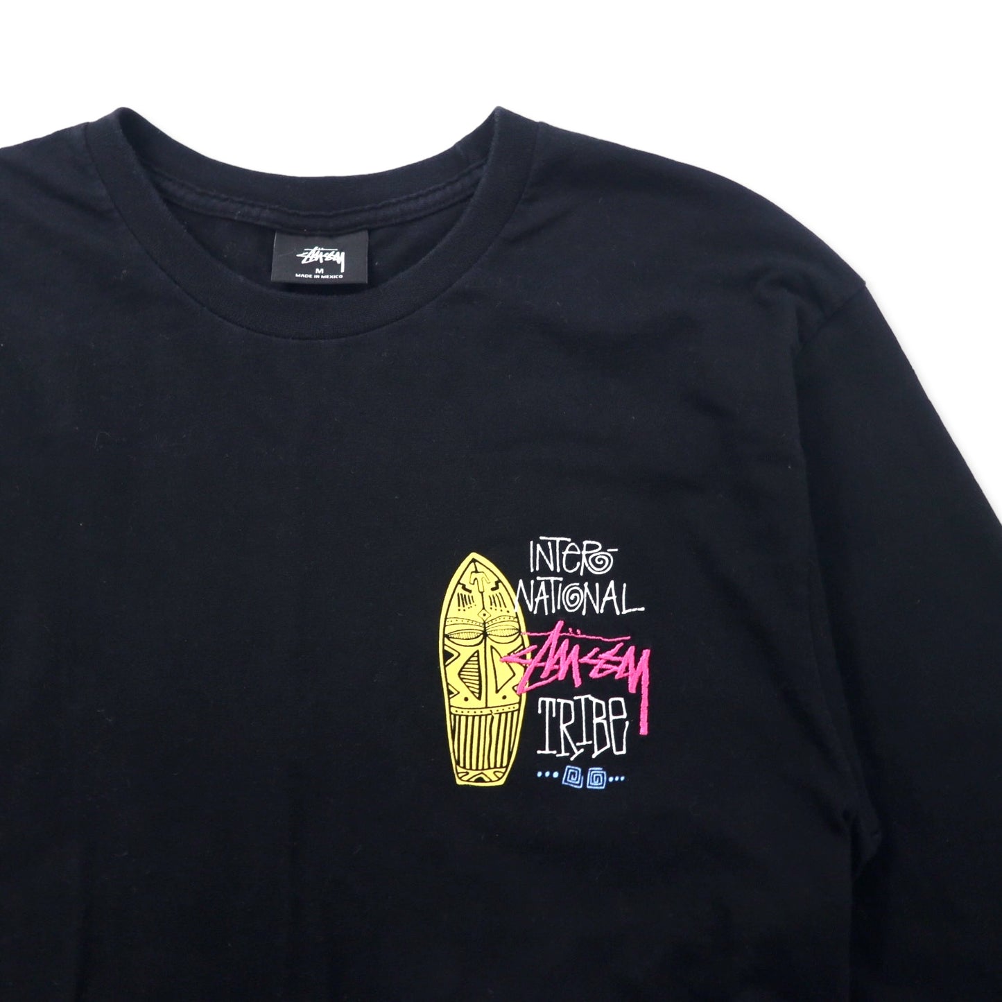 Stussy ロングスリーブ Tシャツ ロンT M ブラック コットン ワンポイントロゴ刺繍 メキシコ製