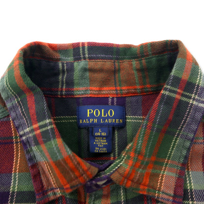 POLO RALPH LAUREN Boyfriend Fit Flannel Shirt L Brown Check Cotton