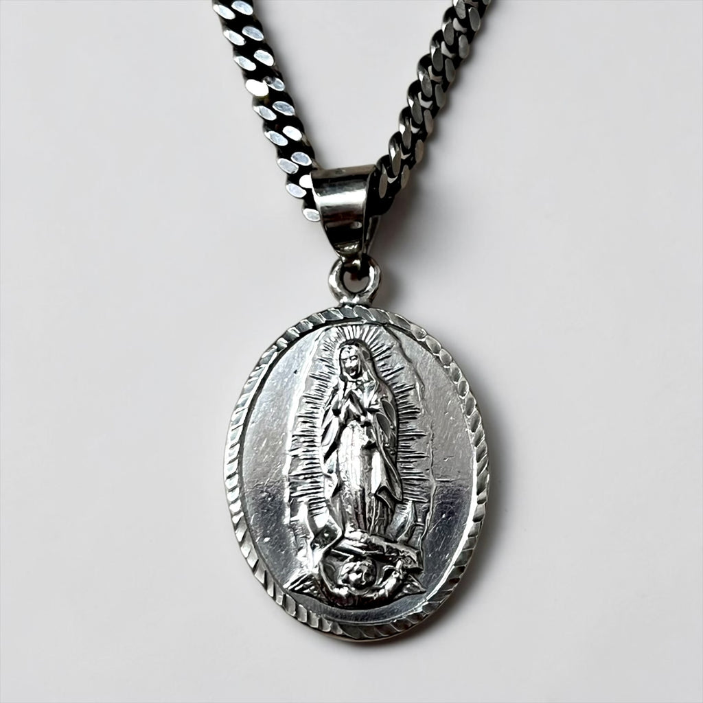 Silver 925 Necklace 聖母マリア シルバー ネックレス メダイ オーバル 喜平 チェーン