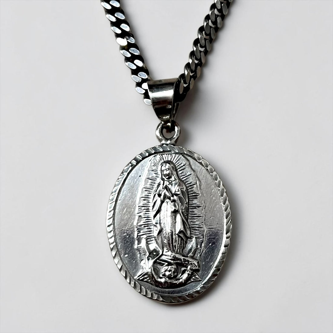 Silver 925 Necklace 聖母マリア シルバー ネックレス メダイ オーバル 喜平 チェーン