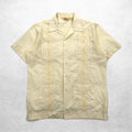 90s SUN II Box Cuban Shirt L Cream Polyester Cotton Embroidery