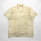 90s SUN II Box Cuban Shirt L Cream Polyester Cotton Embroidery