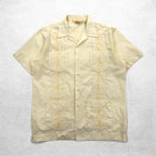 90s SUN II Box Cuban Shirt L Cream Polyester Cotton Embroidery