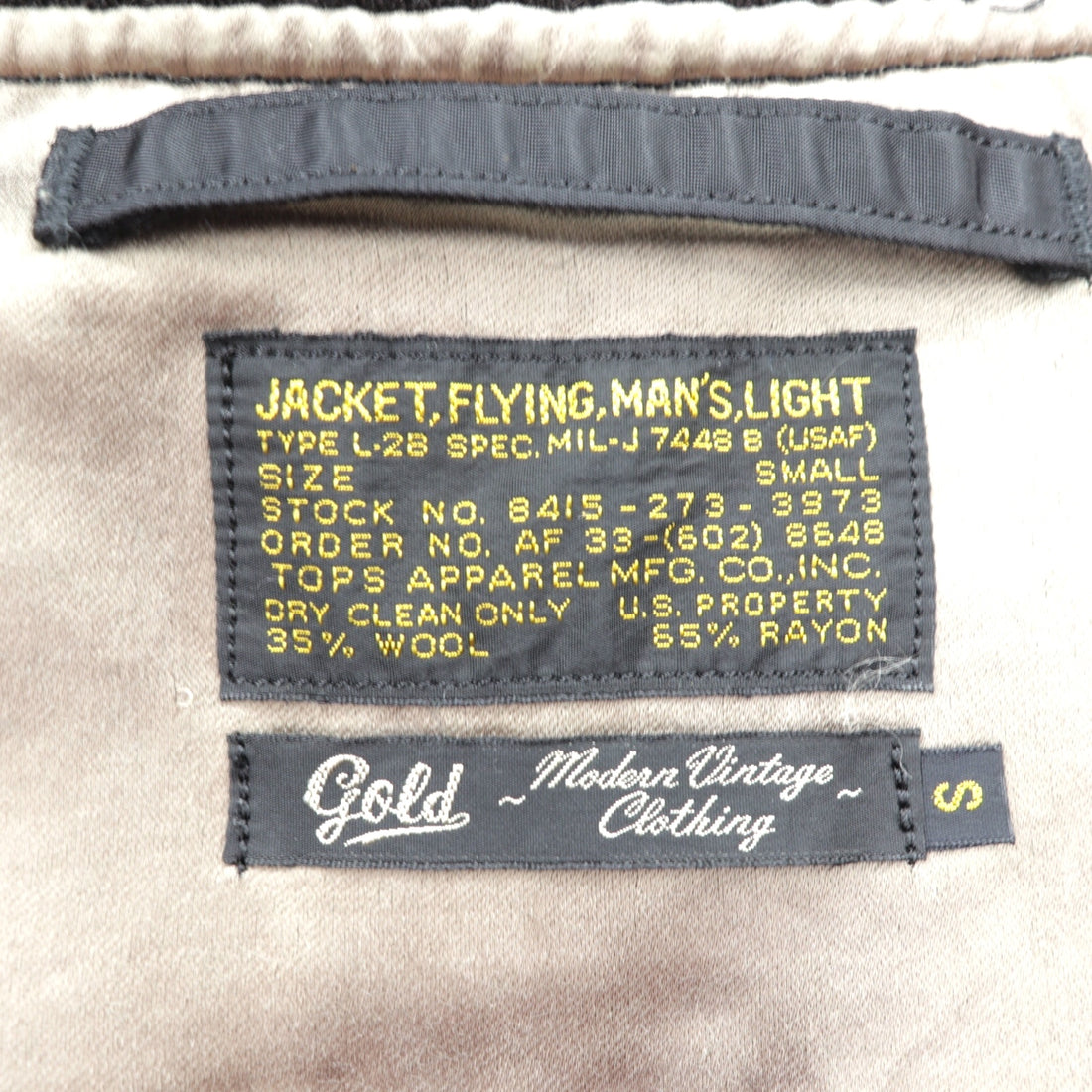 Gold Toyo Enterprise L-2B Flight Jacket, Small, Black, GL12979, 8415-273-3973, Made in Japan