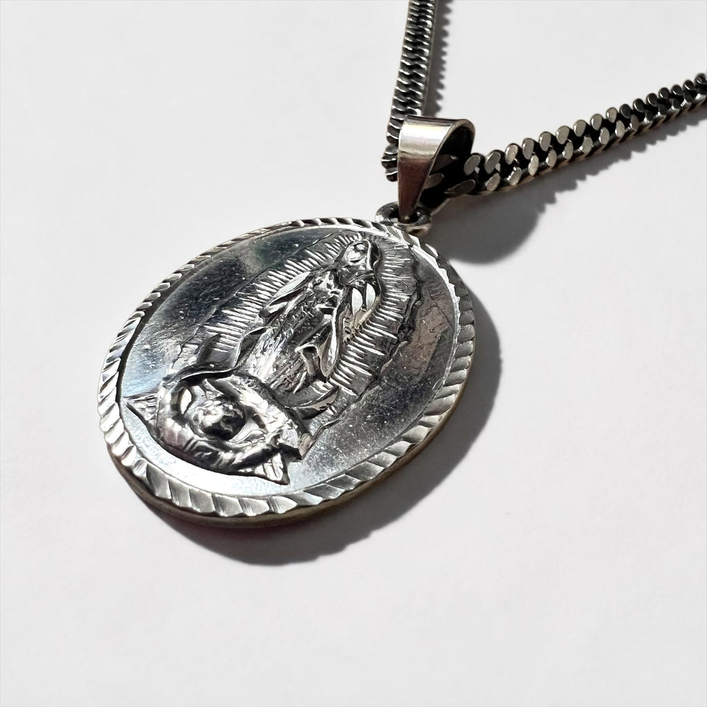 Silver 925 Necklace 聖母マリア シルバー ネックレス メダイ オーバル 喜平 チェーン