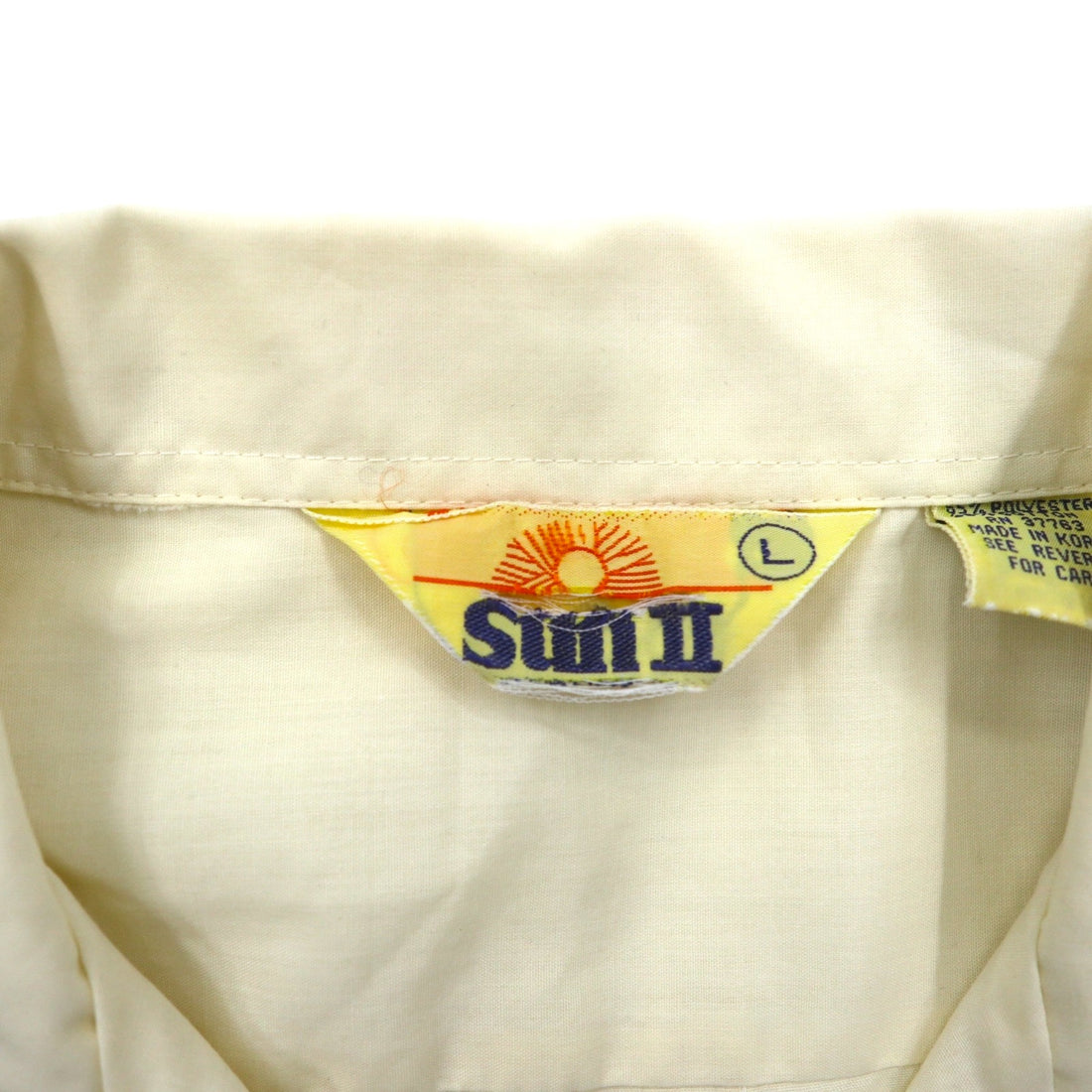 90s SUN II Box Cuban Shirt L Cream Polyester Cotton Embroidery