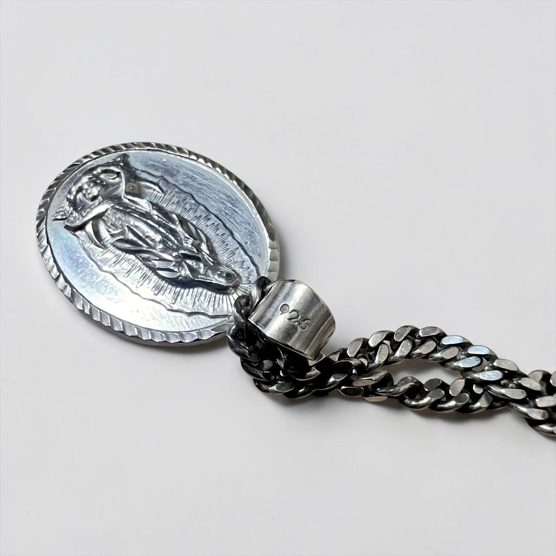 Silver 925 Necklace 聖母マリア シルバー ネックレス メダイ オーバル 喜平 チェーン