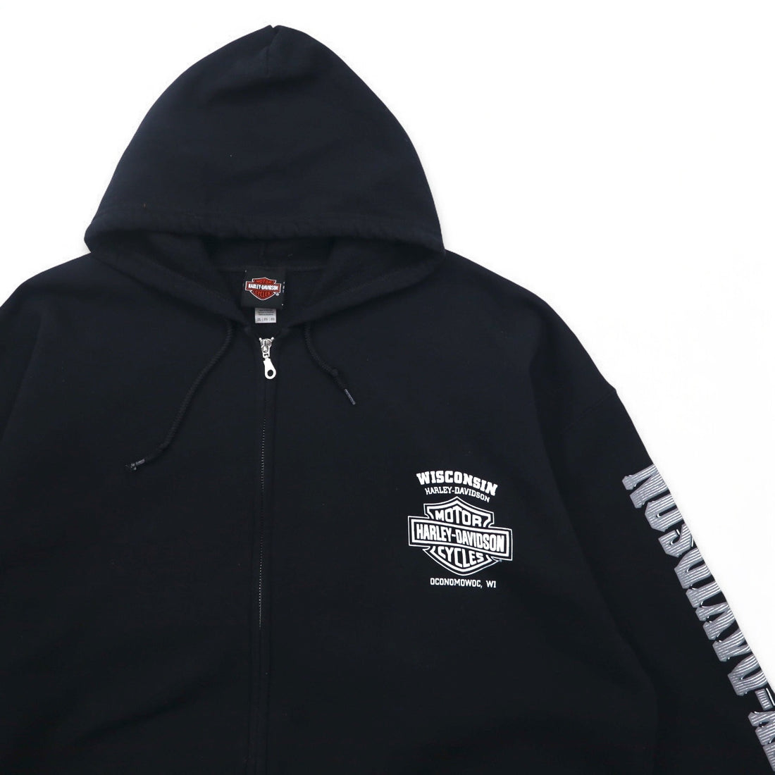 HARLEY DAVIDSON Big Size Full Zip Hoodie 3XL Black Cotton Back Logo Skull