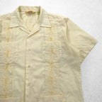 90s SUN II Box Cuban Shirt L Cream Polyester Cotton Embroidery