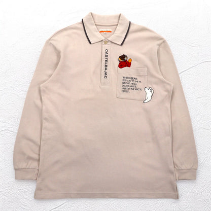 CASTELBAJAC SPORT 90年代 長袖 ポロシャツ XL ベージュ コットン キャラクター刺繍