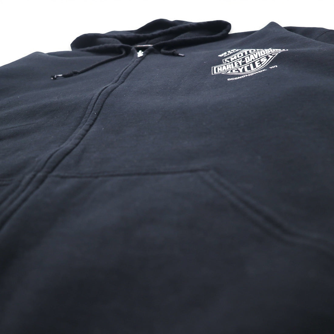 HARLEY DAVIDSON Big Size Full Zip Hoodie 3XL Black Cotton Back Logo Skull