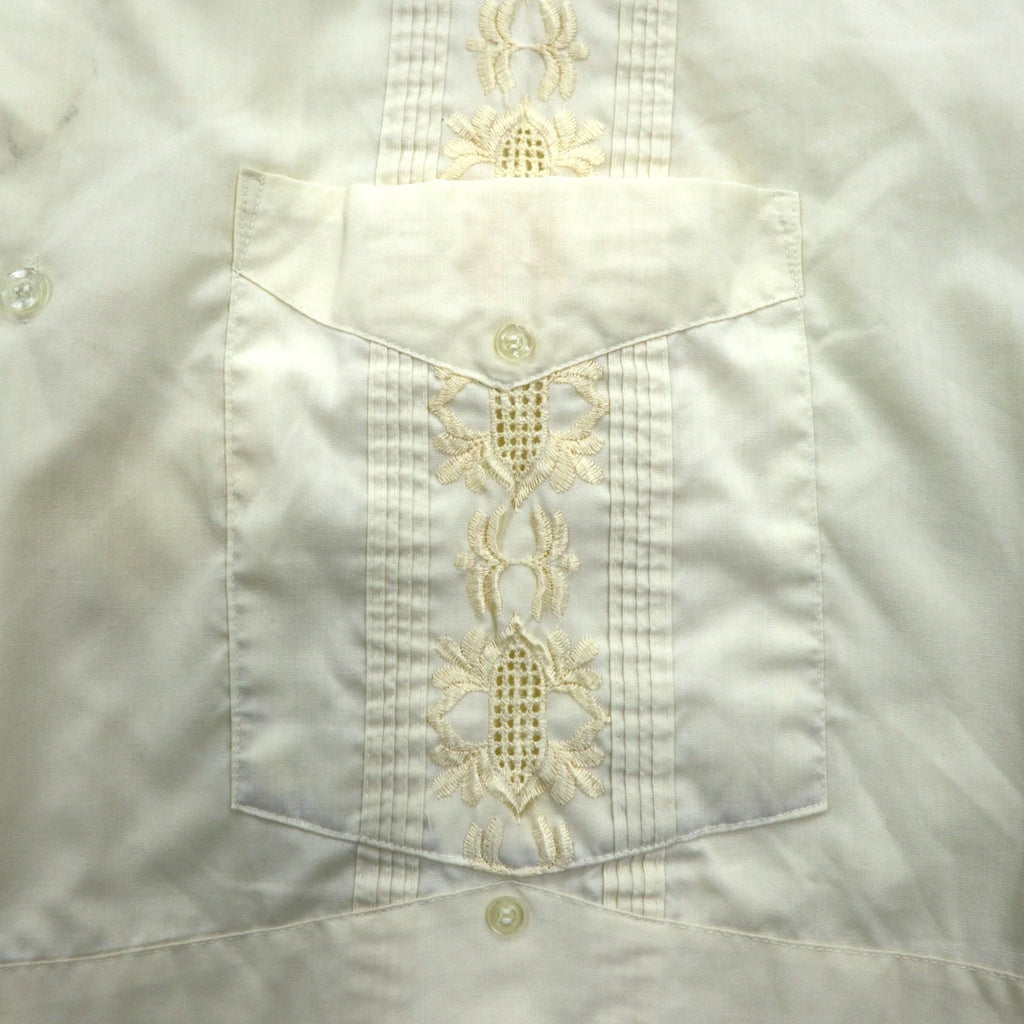 90s SUN II Box Cuban Shirt L Cream Polyester Cotton Embroidery