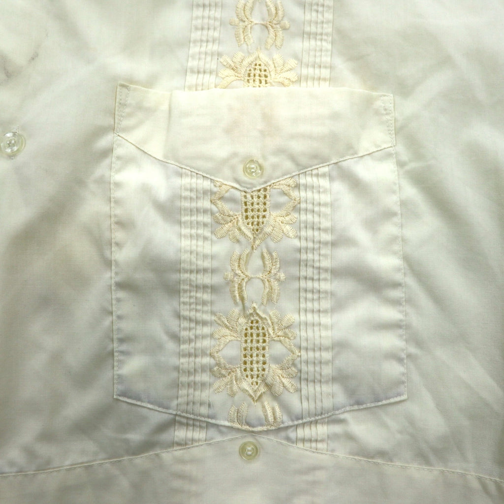 90s SUN II Box Cuban Shirt L Cream Polyester Cotton Embroidery