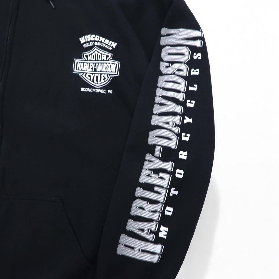 HARLEY DAVIDSON Big Size Full Zip Hoodie 3XL Black Cotton Back Logo Skull