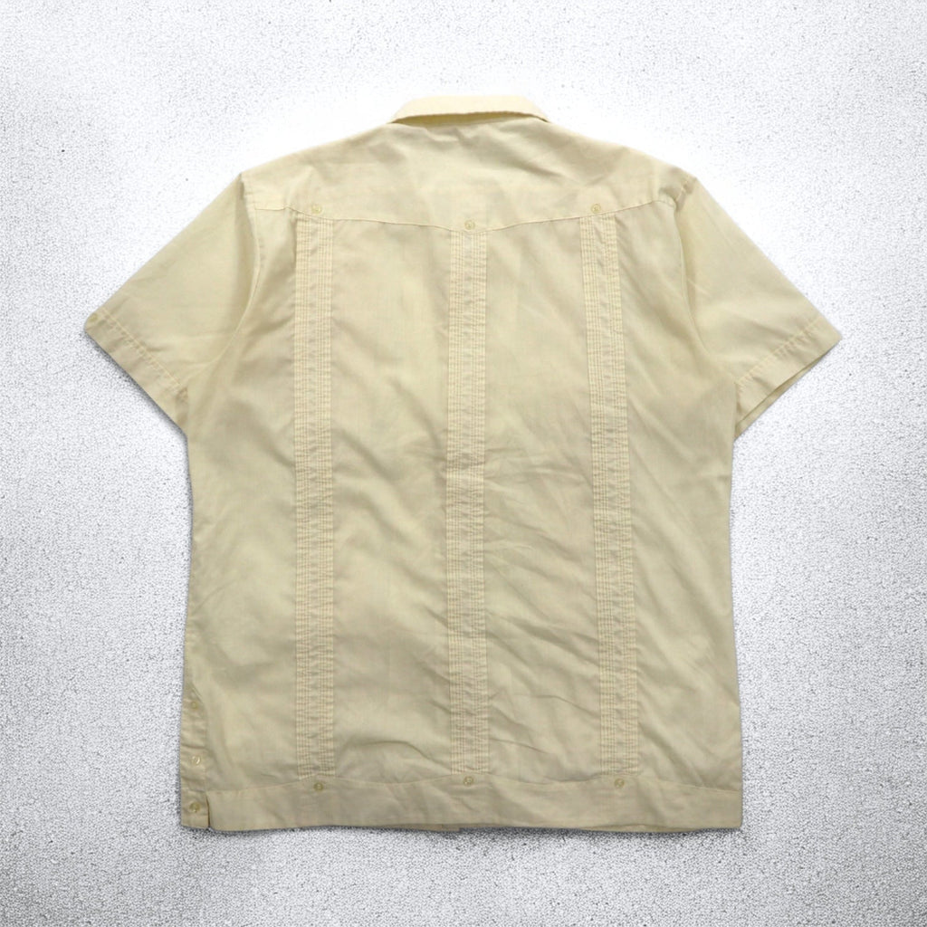 90s SUN II Box Cuban Shirt L Cream Polyester Cotton Embroidery