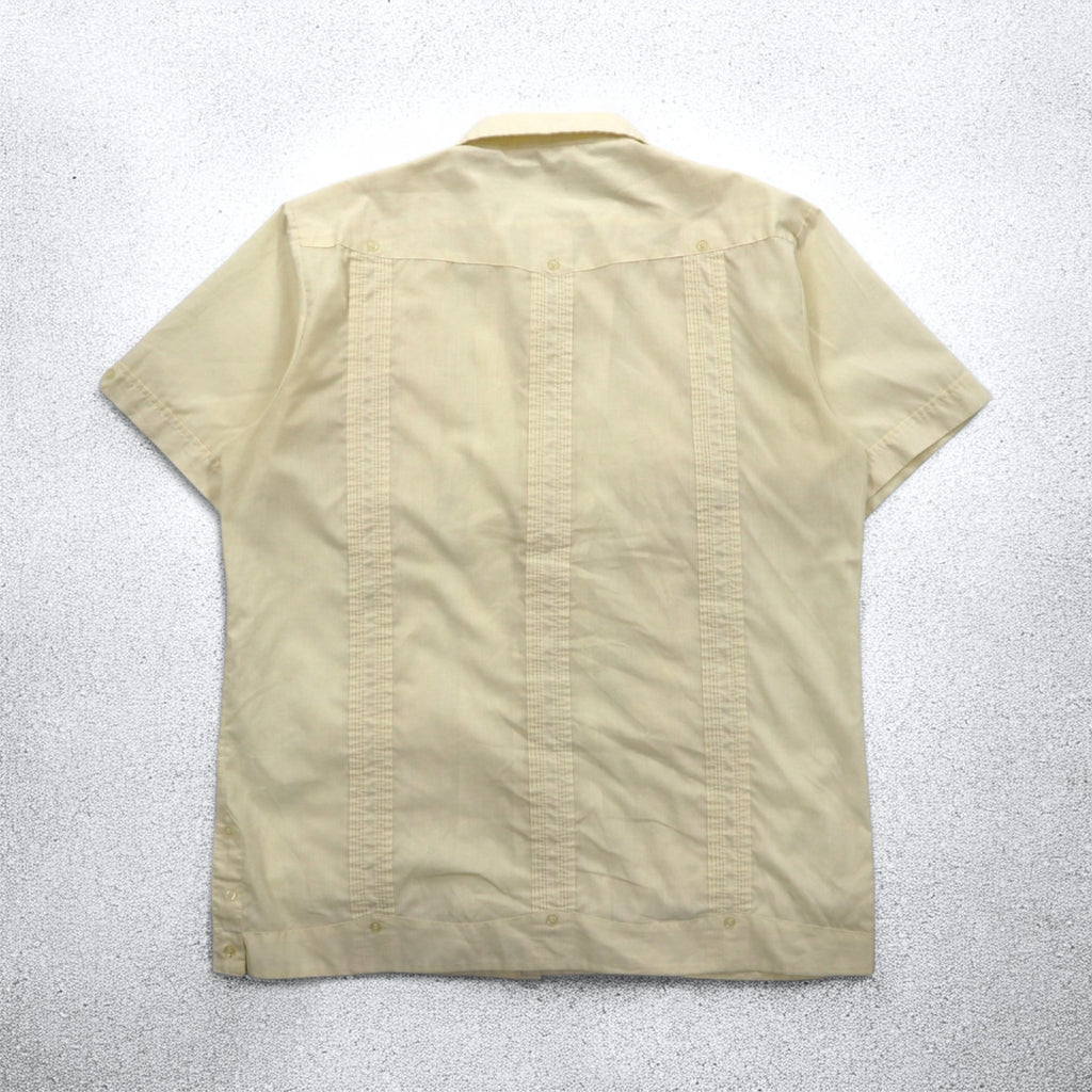 90s SUN II Box Cuban Shirt L Cream Polyester Cotton Embroidery