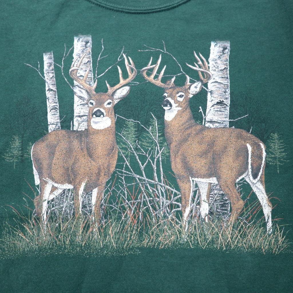 JERZEES ANIMAL PRINT SWEATSHIRT S GREEN COTTON NUBLEND DEER MADE IN HONDURAS