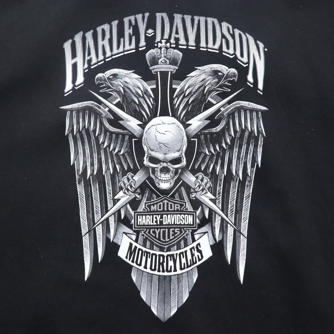 HARLEY DAVIDSON Big Size Full Zip Hoodie 3XL Black Cotton Back Logo Skull