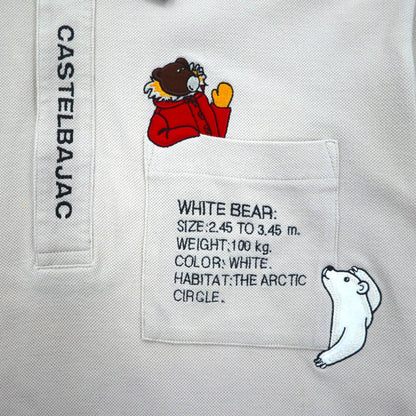 CASTELBAJAC SPORT 90s Long Sleeve Polo Shirt XL Beige Cotton Character Embroidery