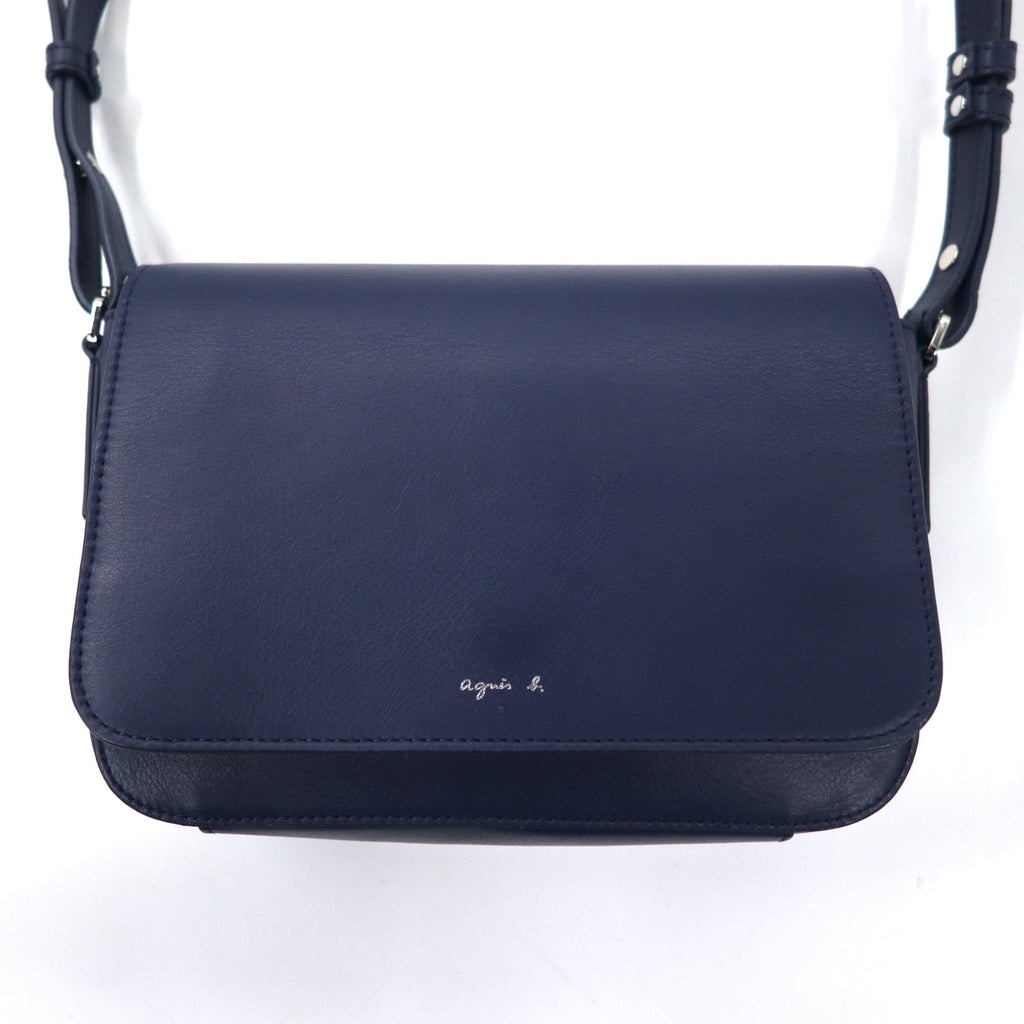 agnes b. Leather shoulder bag, navy, cowhide LS15-02