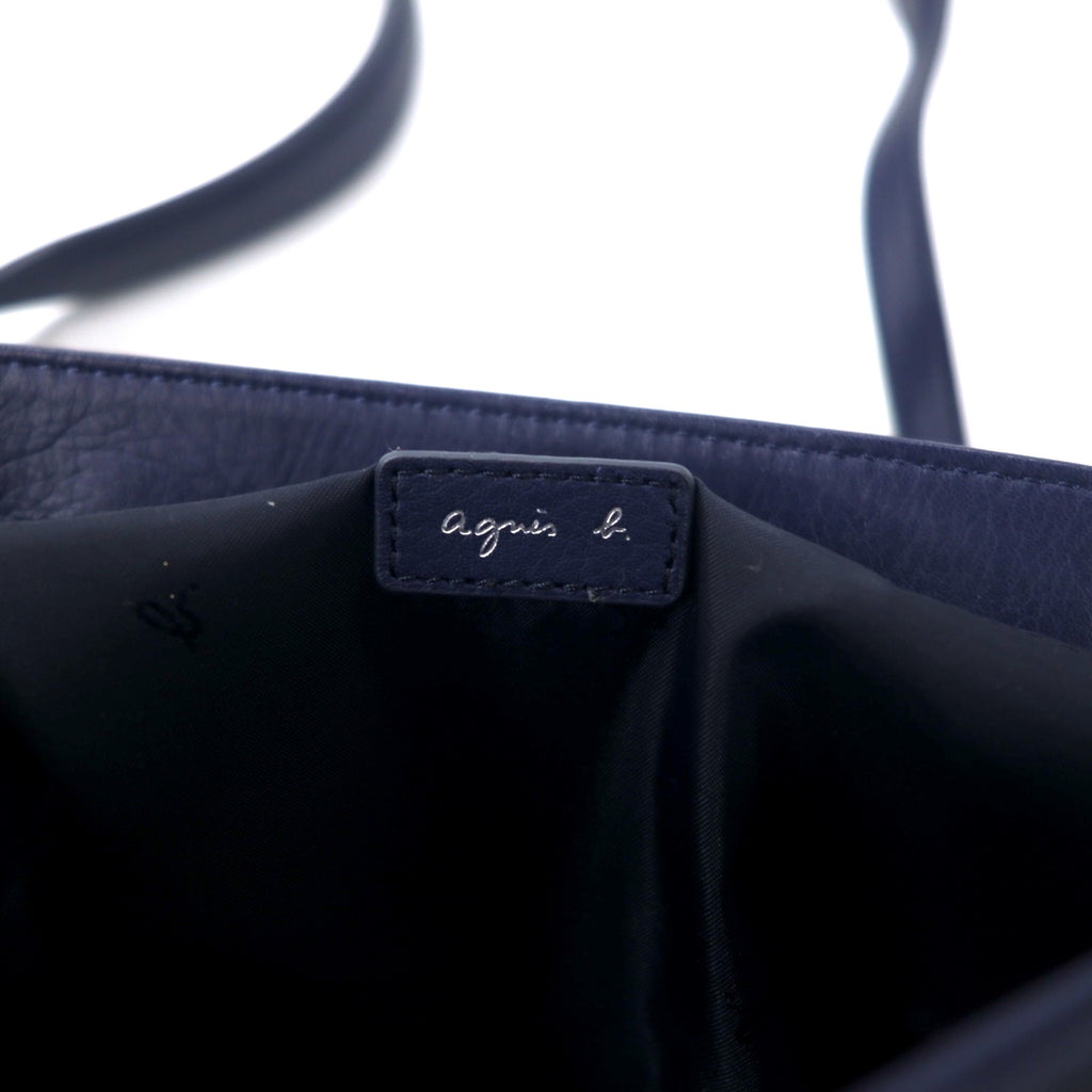 agnes b. Leather shoulder bag, navy, cowhide LS15-02