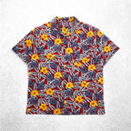 CHAPS RALPH LAUREN 90s Aloha Shirt L Red Cotton All-over Hibiscus Chest Pocket