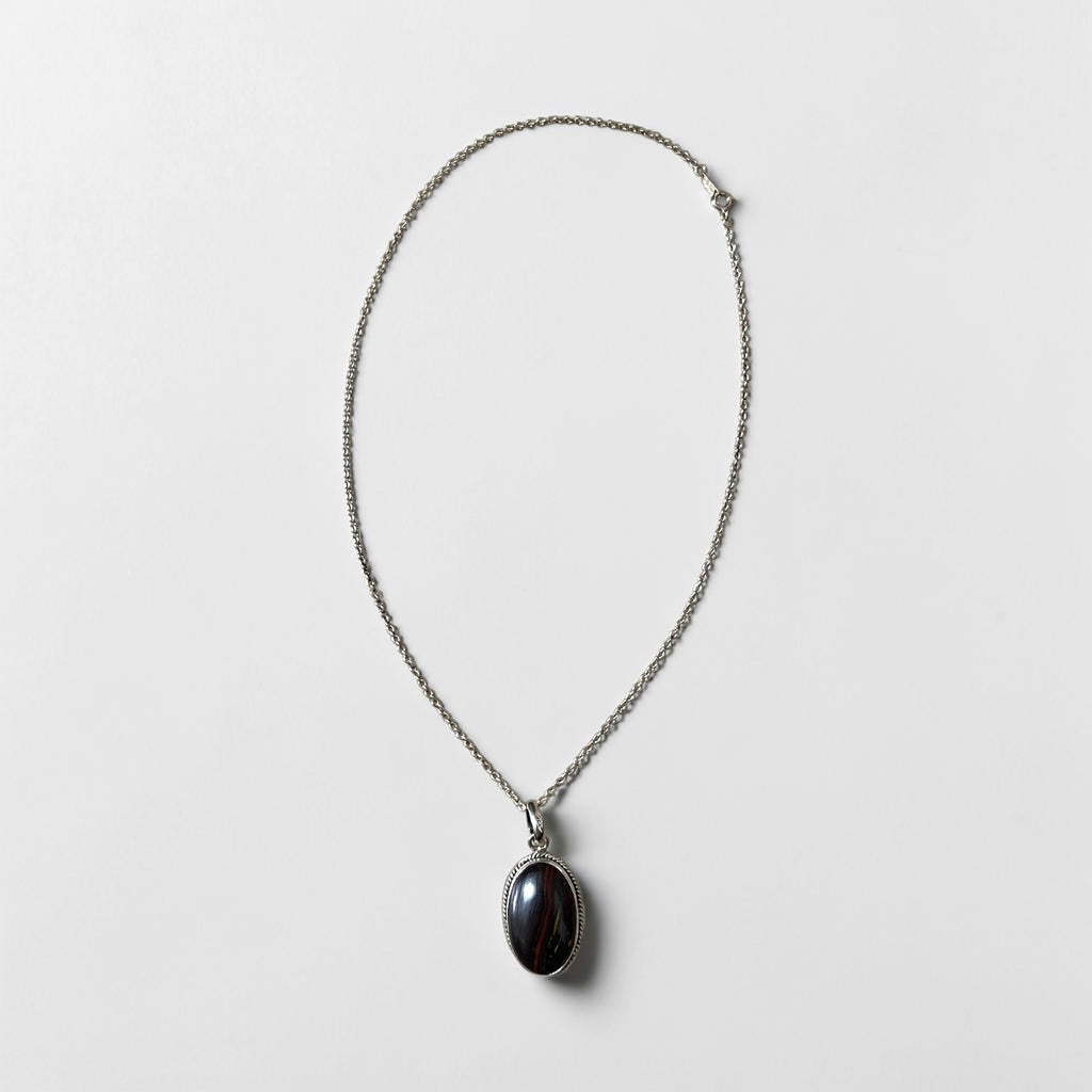 Vintage Sterling Silver 925 Necklace タイガーアイ シルバーネックレス ブラウン カボション ストーン ペンダント