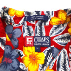 CHAPS RALPH LAUREN 90s Aloha Shirt L Red Cotton All-over Hibiscus Chest Pocket
