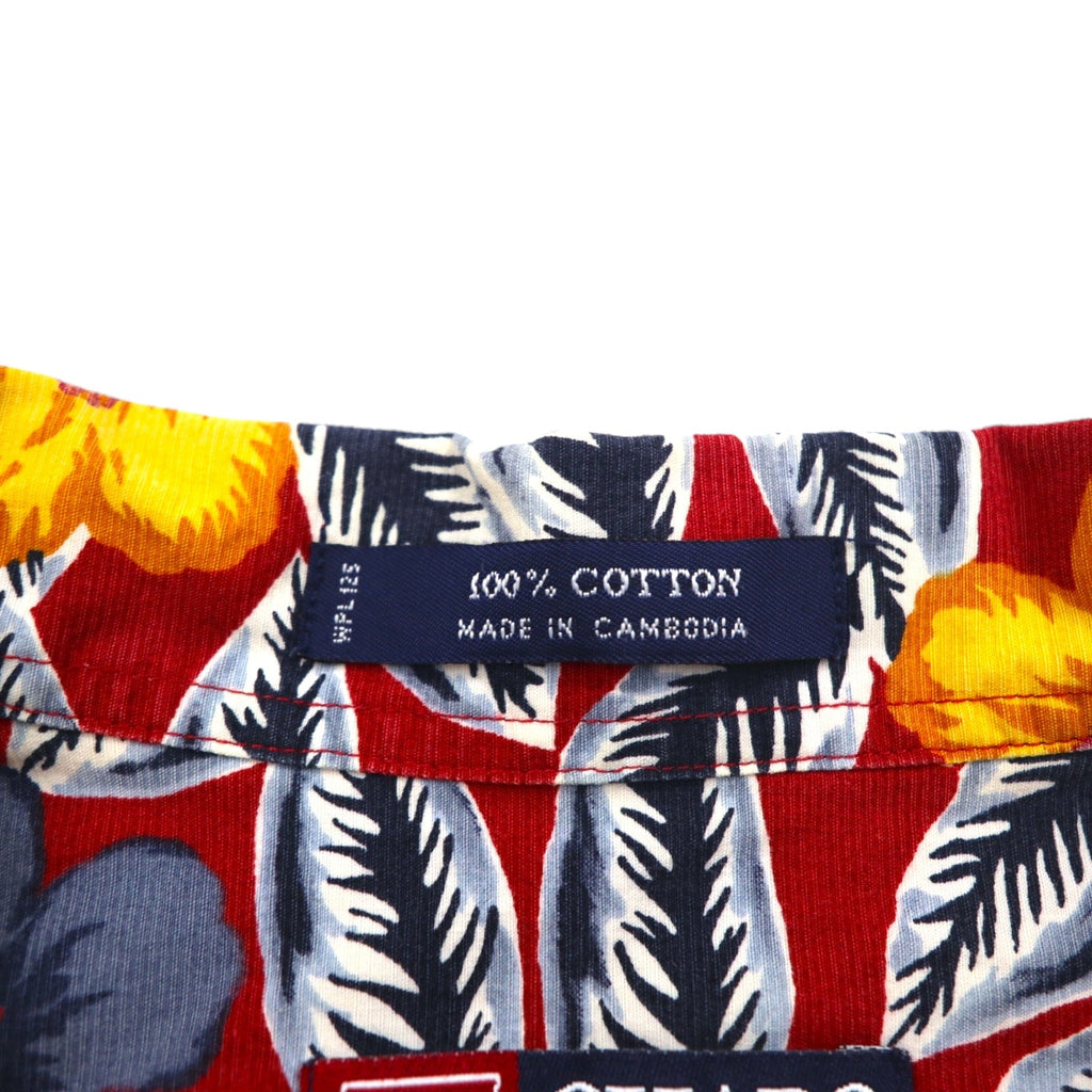 CHAPS RALPH LAUREN 90s Aloha Shirt L Red Cotton All-over Hibiscus Chest Pocket