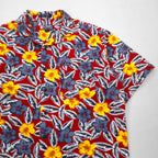CHAPS RALPH LAUREN 90s Aloha Shirt L Red Cotton All-over Hibiscus Chest Pocket