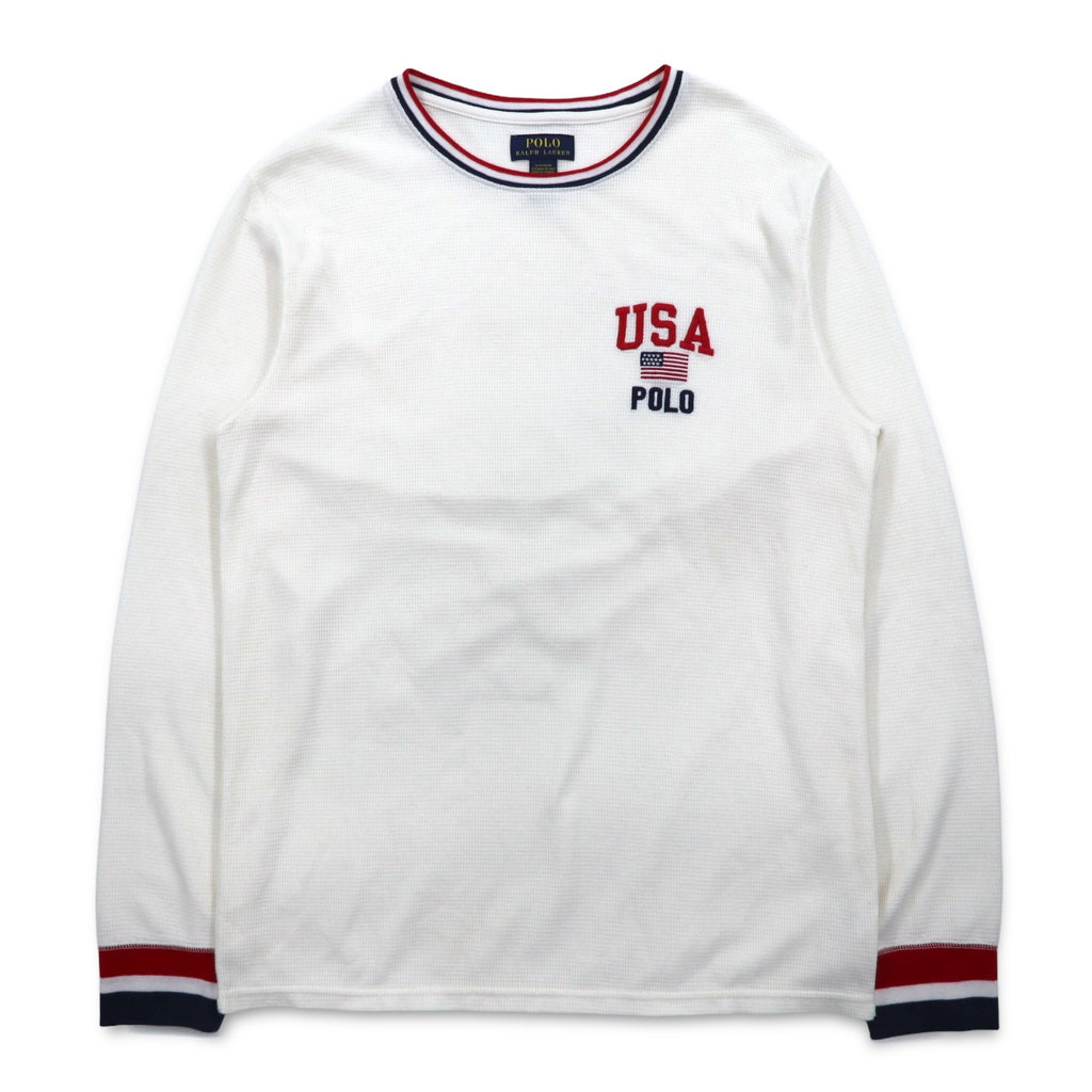 POLO RALPH LAUREN リブライン サーマル ロングスリーブTシャツ ロンT L ホワイト トリコロール USA POLO 星条旗