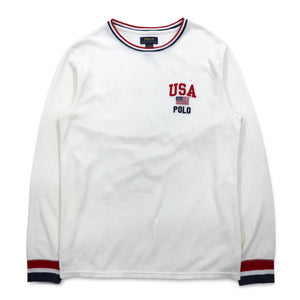POLO RALPH LAUREN リブライン サーマル ロングスリーブTシャツ ロンT L ホワイト トリコロール USA POLO 星条旗
