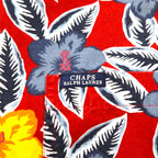 CHAPS RALPH LAUREN 90s Aloha Shirt L Red Cotton All-over Hibiscus Chest Pocket