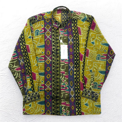 Vintage 90s Japan Made Native Shirt Roman Rominas 90年代 レトロ 総柄 ポリシャツ M マルチカラー ネイティブ 日本製 未使用品