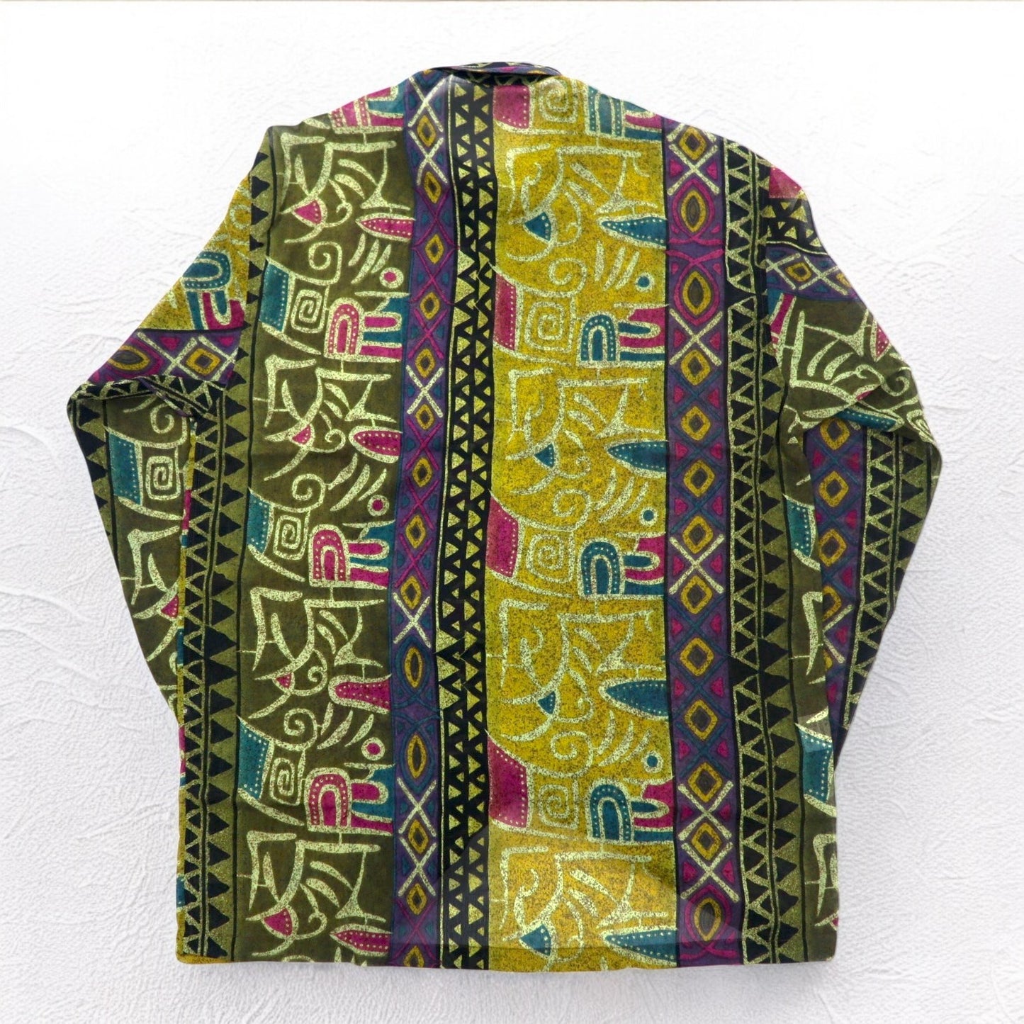 Vintage 90s Japan Made Native Shirt Roman Rominas 90年代 レトロ 総柄 ポリシャツ M マルチカラー ネイティブ 日本製 未使用品