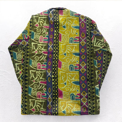 Vintage 90s Japan Made Native Shirt Roman Rominas 90年代 レトロ 総柄 ポリシャツ M マルチカラー ネイティブ 日本製 未使用品