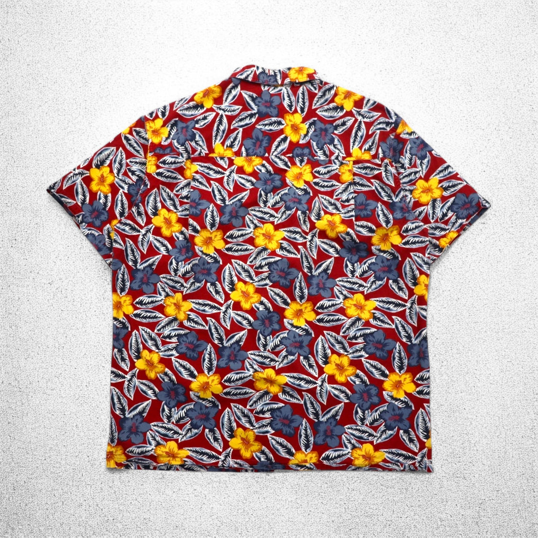 CHAPS RALPH LAUREN 90s Aloha Shirt L Red Cotton All-over Hibiscus Chest Pocket