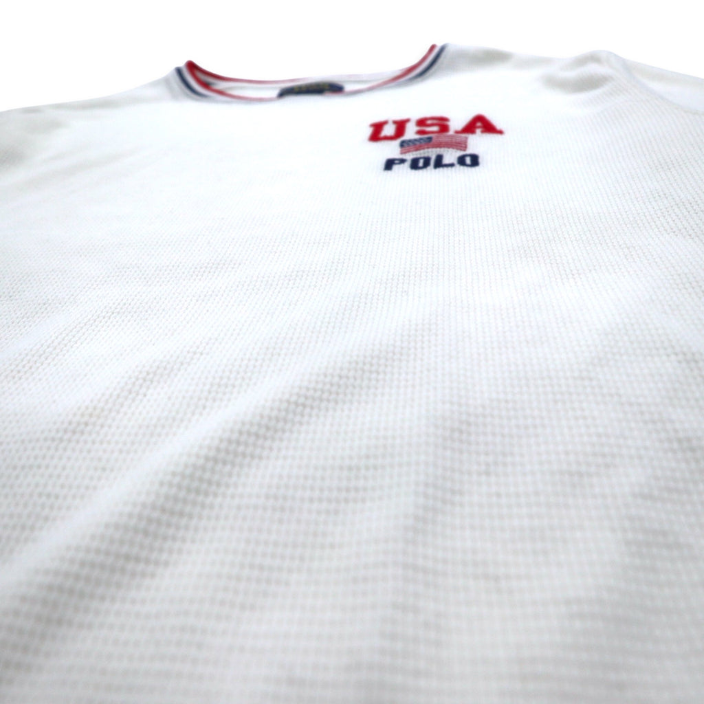 POLO RALPH LAUREN リブライン サーマル ロングスリーブTシャツ ロンT L ホワイト トリコロール USA POLO 星条旗