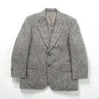 GRESHAM 90s Tweed Tailored Jacket, Nep, 2B, Leather, Medium, Gray Wool