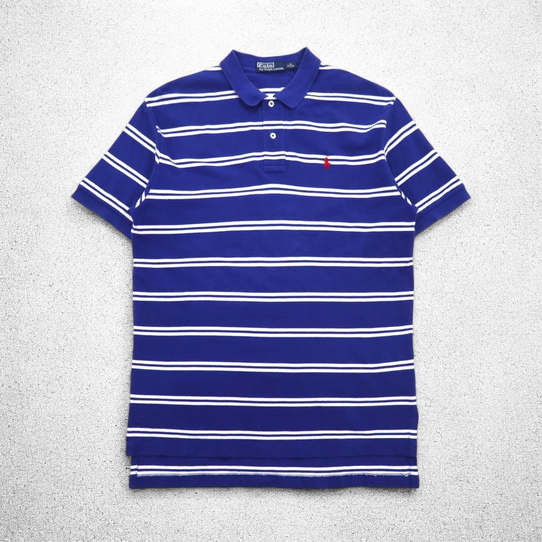 Polo by Ralph Lauren 90s Striped Polo Shirt, Medium, Blue, Cotton, Pique, Small Pony Embroidery