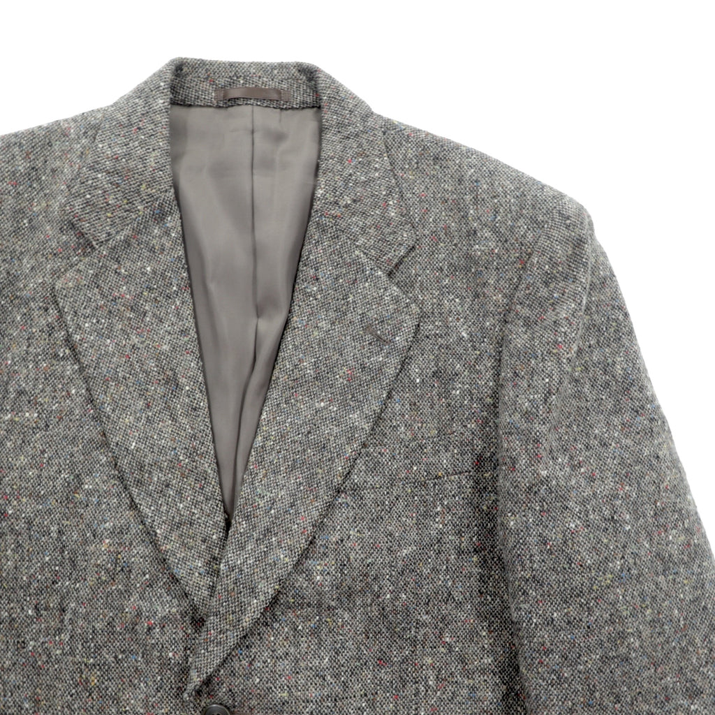 GRESHAM 90s Tweed Tailored Jacket, Nep, 2B, Leather, Medium, Gray Wool