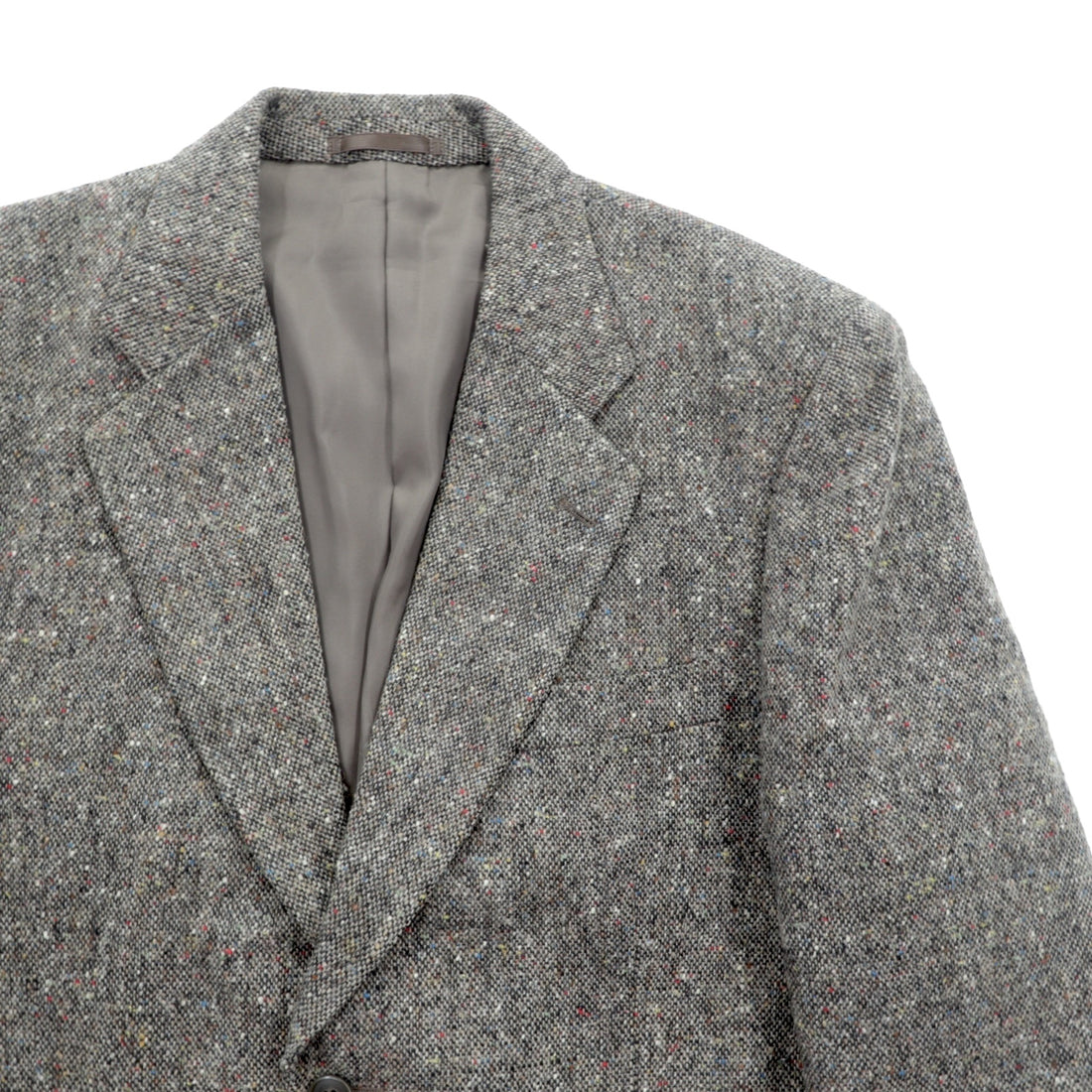 GRESHAM 90s Tweed Tailored Jacket, Nep, 2B, Leather, Medium, Gray Wool