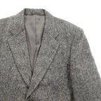 GRESHAM 90s Tweed Tailored Jacket, Nep, 2B, Leather, Medium, Gray Wool