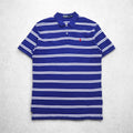 Polo by Ralph Lauren 90s Striped Polo Shirt, Medium, Blue, Cotton, Pique, Small Pony Embroidery