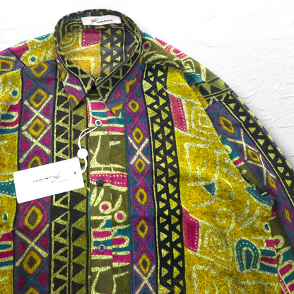 Vintage 90s Japan Made Native Shirt Roman Rominas 90年代 レトロ 総柄 ポリシャツ M マルチカラー ネイティブ 日本製 未使用品