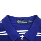 Polo by Ralph Lauren 90s Striped Polo Shirt, Medium, Blue, Cotton, Pique, Small Pony Embroidery
