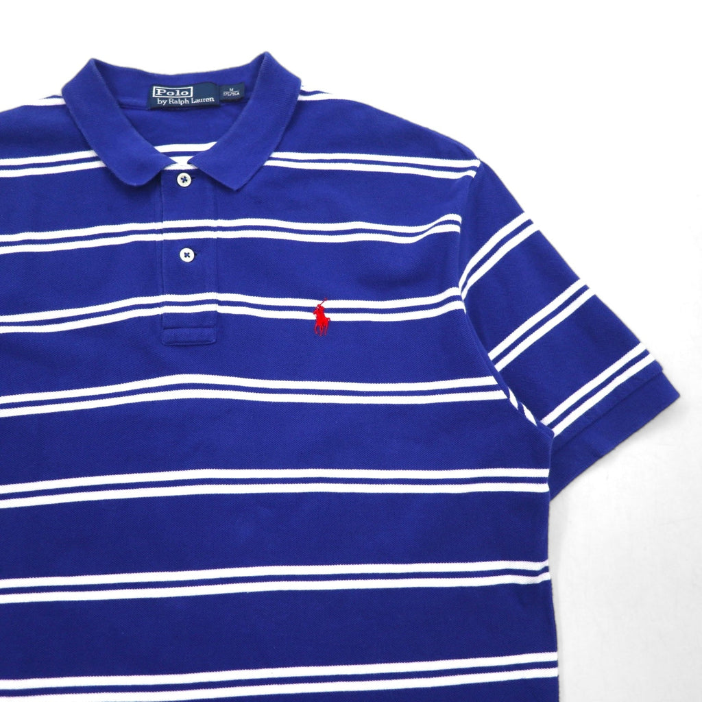 Polo by Ralph Lauren 90s Striped Polo Shirt, Medium, Blue, Cotton, Pique, Small Pony Embroidery
