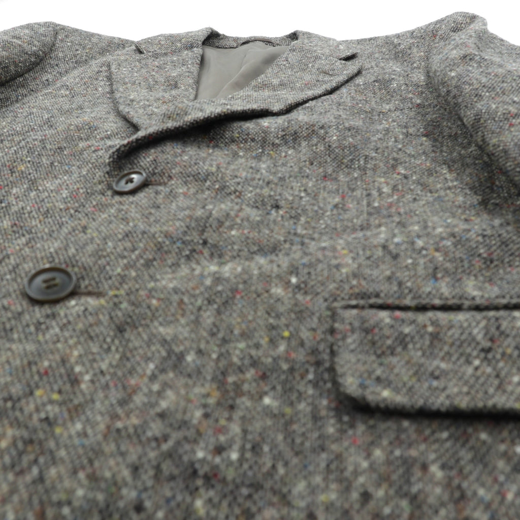 GRESHAM 90s Tweed Tailored Jacket, Nep, 2B, Leather, Medium, Gray Wool